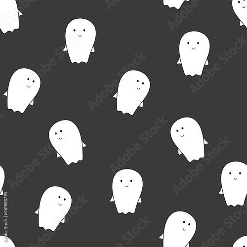 Set of ten ghost outline with various characters isolated on a white background, cartoon Halloween vector illustration