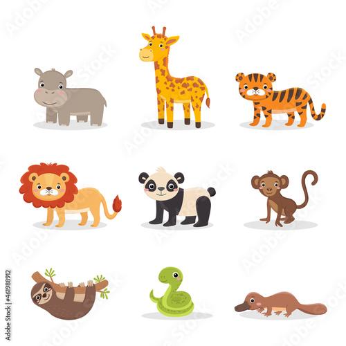 Cute vector wild animals collection. Printable templates