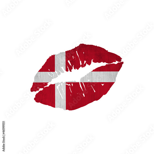 World countries. Lip print patriotic kiss- sublimation on white background. Denmark