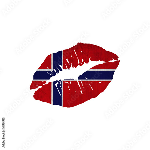 World countries. Lip print patriotic kiss- sublimation on white background. Norway