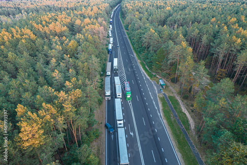 Oreched trucks on the border of Belarus and Poland