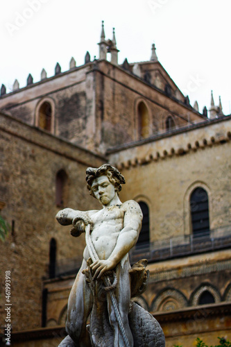 Merman statue view in Monreale, Palermo, Sicily, Italy