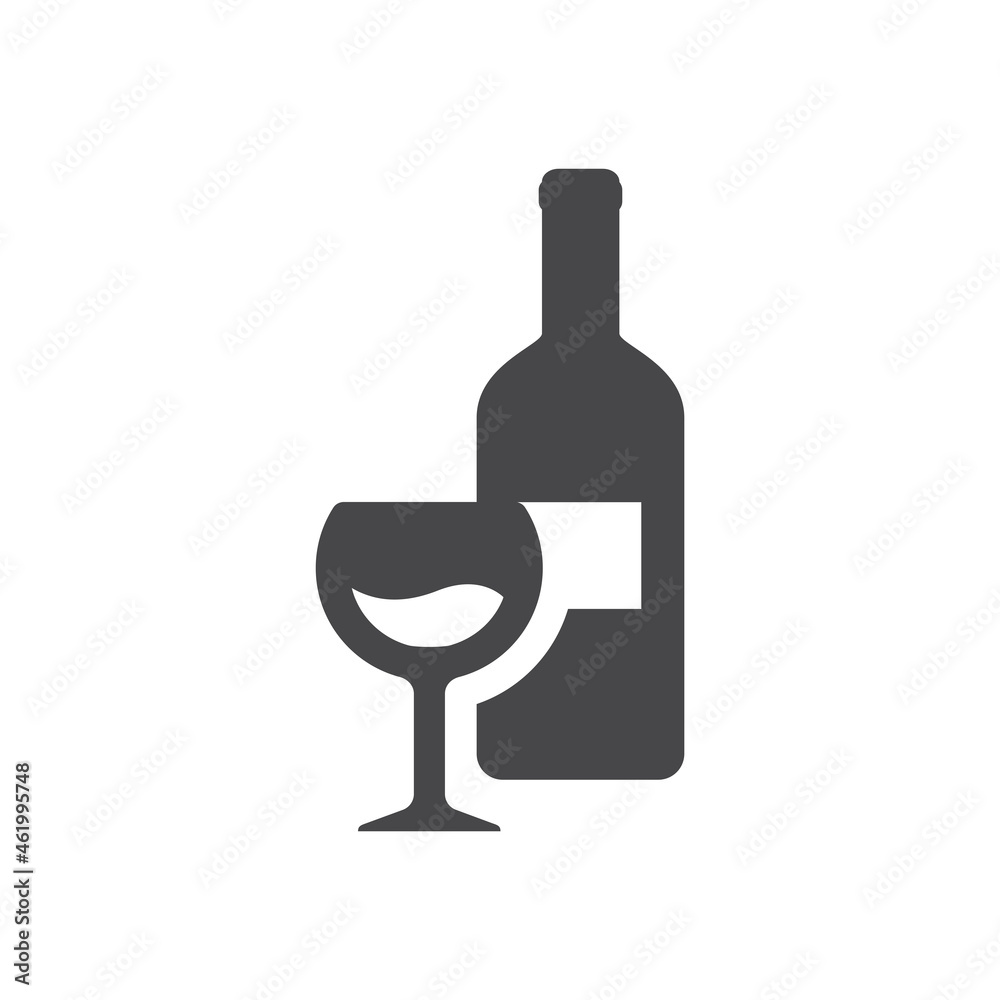 Wine bottle and glass black icon. Glyph vector symbol. Wine bottle and glass black icon. Glyph vector symbol.