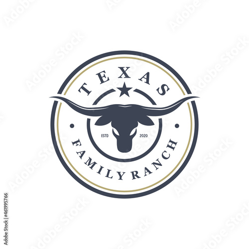 Vintage Texas Longhorn Country Western Bull Badge Label Logo Design