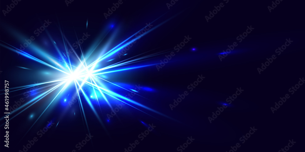 Dynamic motion bright light trails on a dark blue background, high-speed effect, the pattern for banner or poster design background concept.