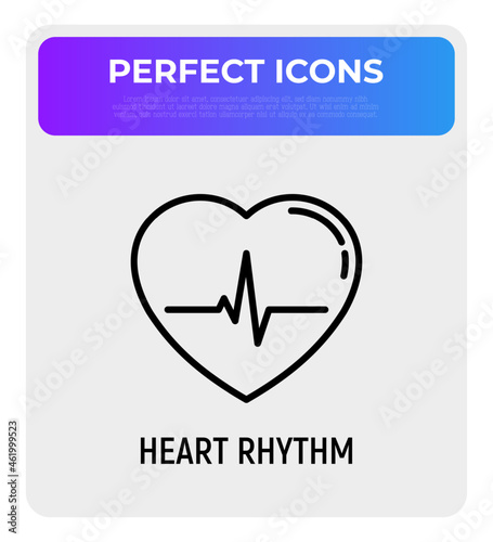 Heart rhythm thin line icon. Modern vector illustration of ECG.