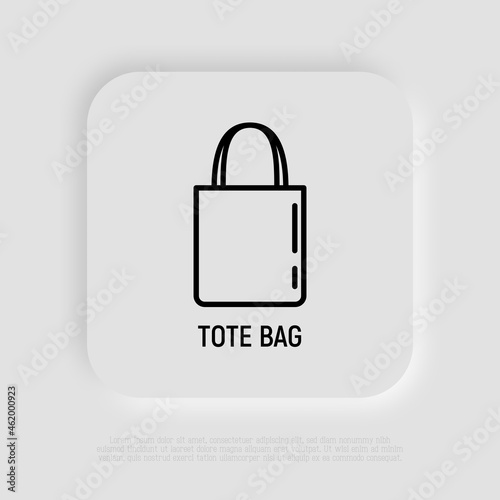 Ecobag thin line icon. Tote bag. Promotional product. Modern vector illustration of cloth shopping bag.