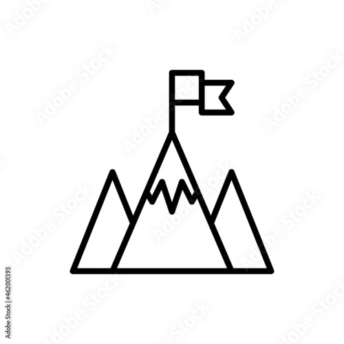 Mountain peak with flag thin line icon. Modern vector illustration of goal achievement.
