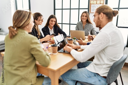 Group of business workers smiling happy working at the office