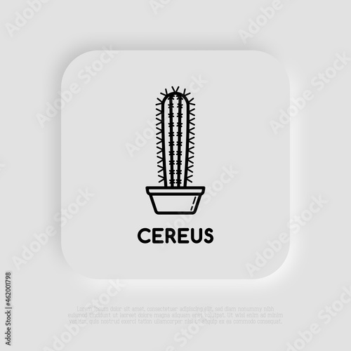 Cactus with prickles in pot thin line icon. Modern vector illustration of home plant.
