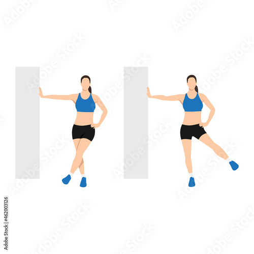 Woman doing Lateral leg swing exercise. Flat vector illustration isolated on white background