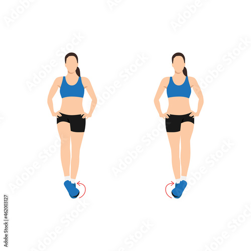 Woman doing Ankle circles exercise. Flat vector illustration isolated on white background