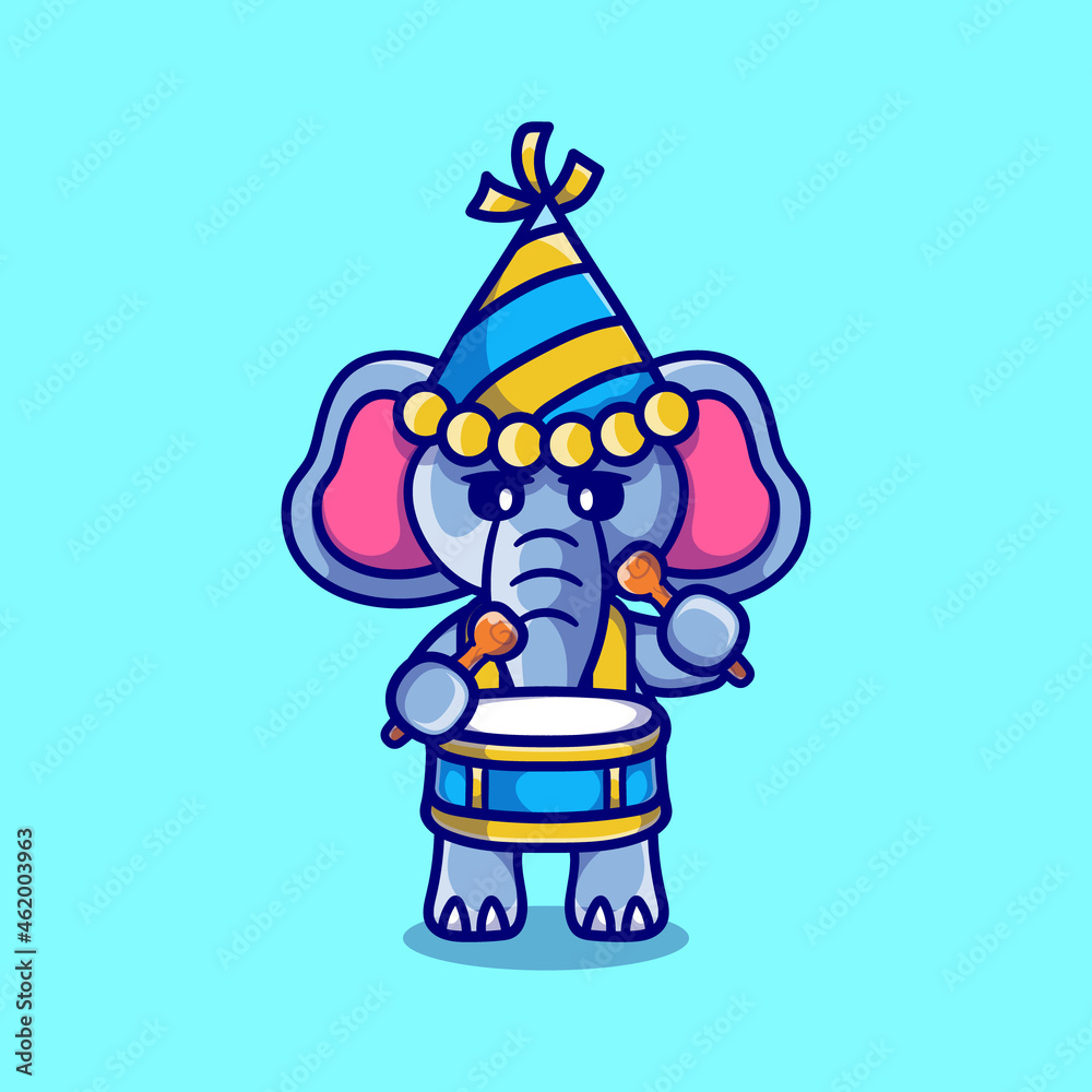 cute elephant celebrates new year playing drums