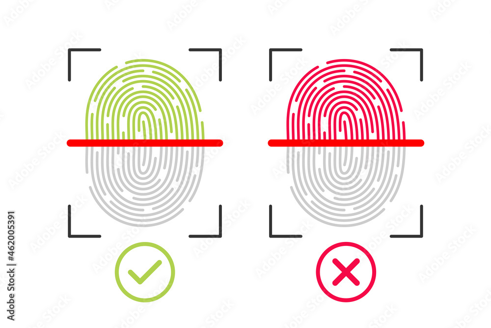 Touch ID vector icon isolated fingerprint design for app and smartphones. Yes and No. Scanner icon. Vector illustration. Touch ID vector icon isolated fingerprint design for app and smartphones. Yes and No. Scanner icon. Vector illustration.
