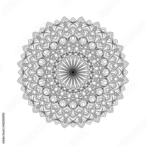Mandala illustration for coloring book page or other creative project. Round lace pattern. Intuitive drawing, art-therapy.