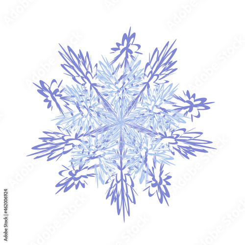 Blue snowflake on white background. Winter holidays design element. Vector illustration.