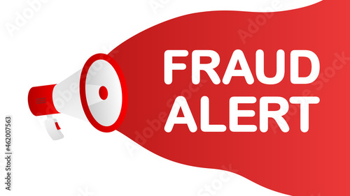 Fraud Alert banner template. Marketing flyer with megaphone. Template for retail promotion and announcement. Vector illustration.