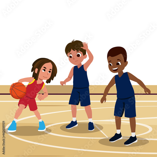 Basketball Player Child Set Vector. Poses. Leads The Ball. Sport Game Competition. Sport. Isolated Flat Cartoon Illustration