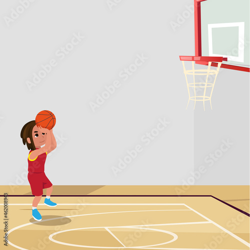 Basketball Player Child Set Vector. Poses. Leads The Ball. Sport Game Competition. Sport. Isolated Flat Cartoon Illustration