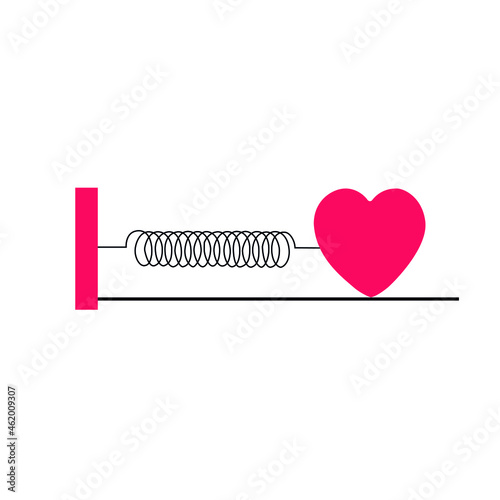 Simple harmonic oscillator with heart replacing mass, Art representing love for physics, Physics study object, vector illustration.