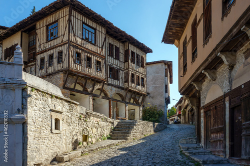 Old village house made of wood and stone.