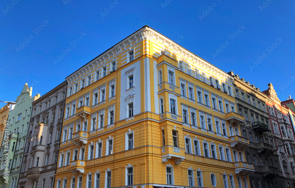 Bright yellow corner building