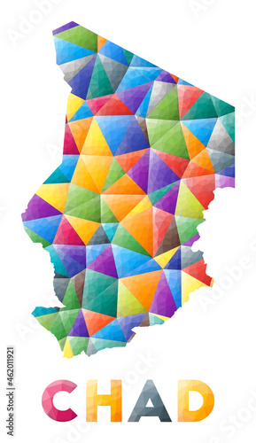 Chad - colorful low poly country shape. Multicolor geometric triangles. Modern trendy design. Vector illustration.