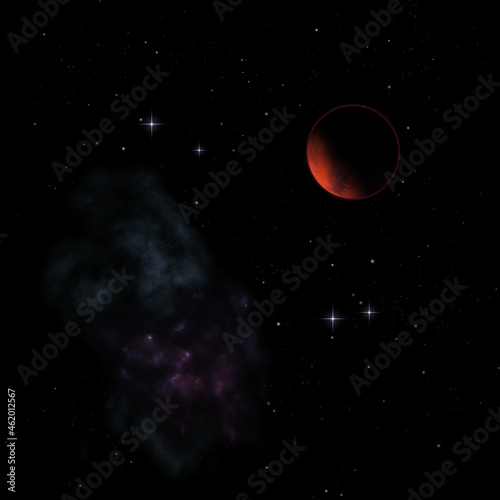 Far-out planets in a space. 3D rendering