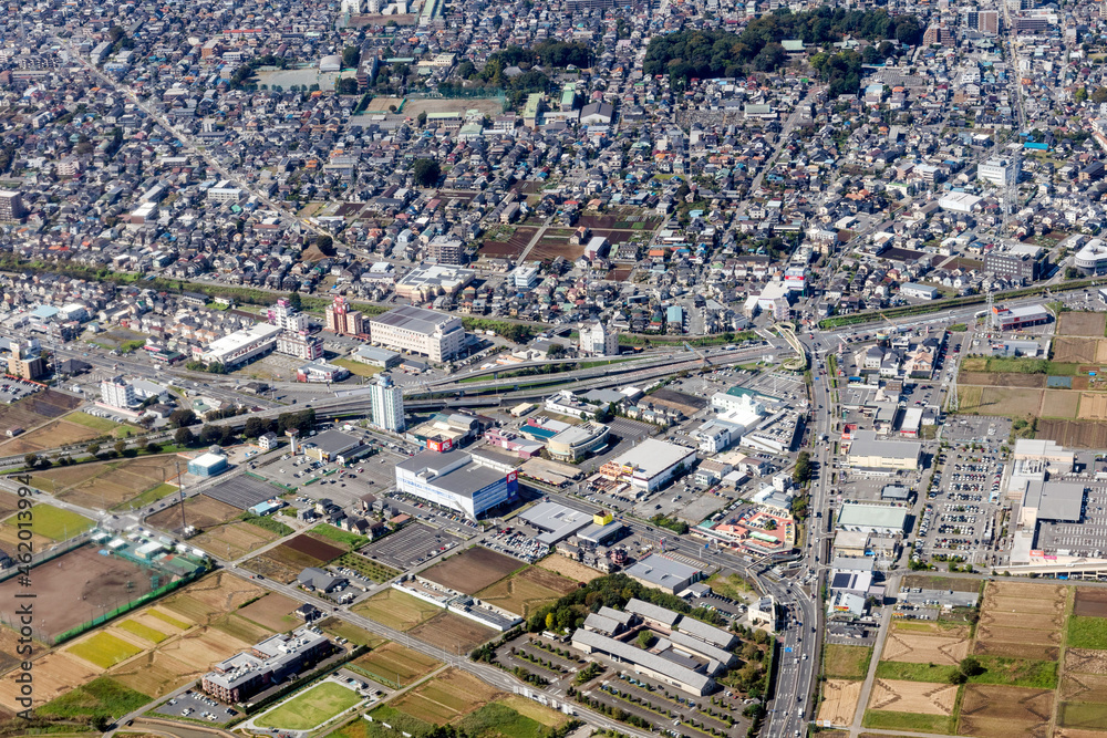埼玉県川越市の小仙波交差点付近を空撮