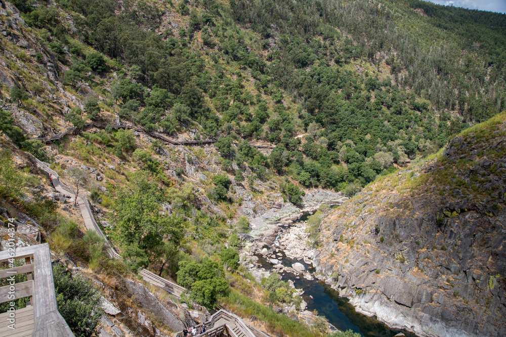 Wood Stairs and river in Passadiços do Paiva in Arouca Geopark