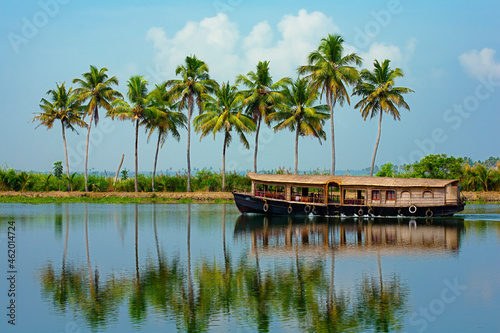 Travel tourism Kerala background - houseboat on Alleppey backwaters. India.Kerala houseboat image © JimmyKamballur 