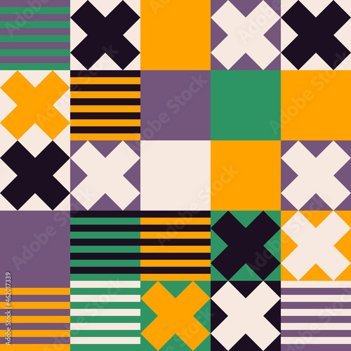 Geometry minimalistic seamless pattern with rectangles, squares, circles, simple shape and figure. Abstract vector design template for web banner, business presentation, corporate identity, fabric