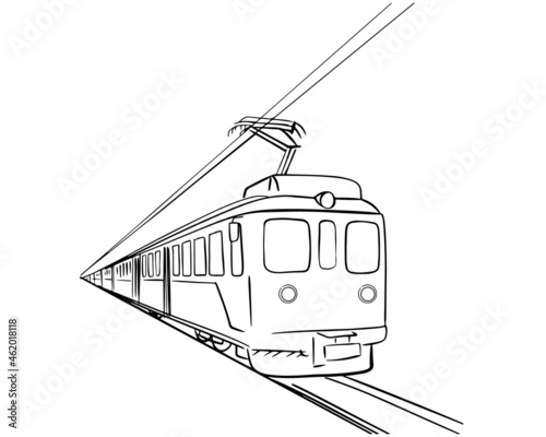 A train drawn by hand in the style of black and white graphics. Vector illustration
