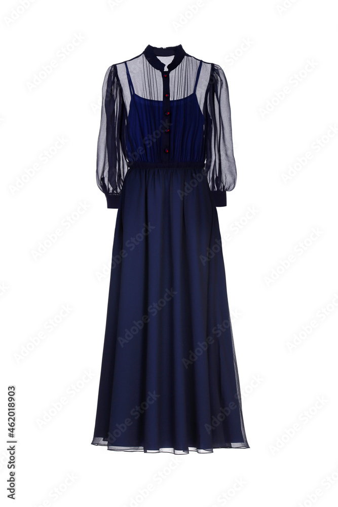 Long blue evening maxi dress isolated on white background Long blue evening maxi dress isolated on white background