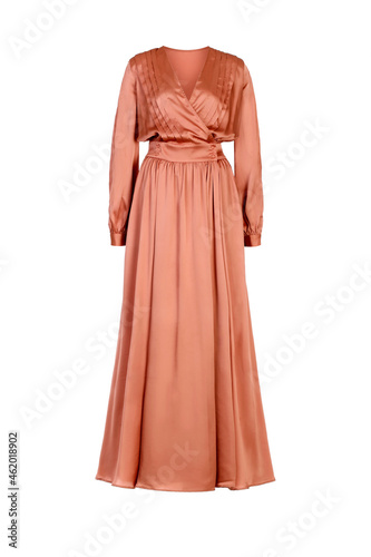  Long silk evening maxi dress isolated on white background