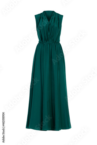  Long green evening maxi dress isolated on white