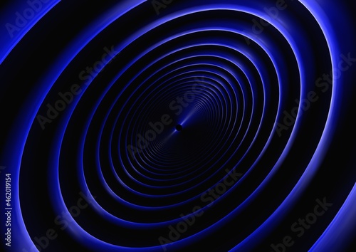 Round abstract tunnel, blue neon.