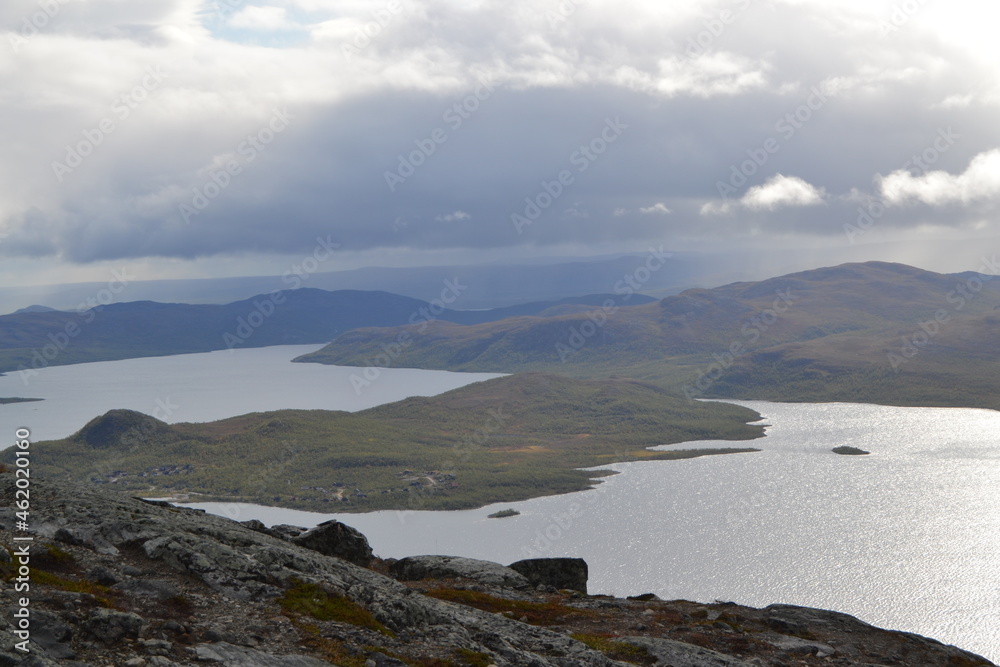 View over lake from mountain Saana in Finnish Lapland