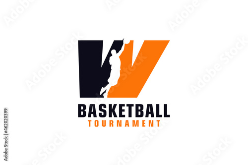 Letter W with Basketball Logo Design. Vector Design Template Elements for Sport Team or Corporate Identity.