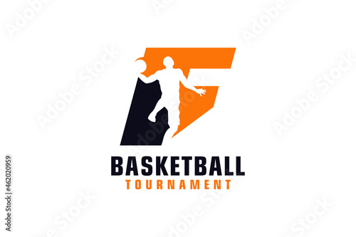 Letter F with Basketball Logo Design. Vector Design Template Elements for Sport Team or Corporate Identity.