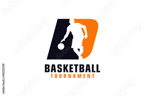 Letter D with Basketball Logo Design. Vector Design Template Elements for Sport Team or Corporate Identity.