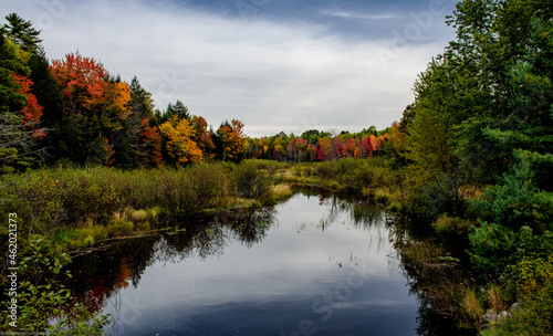 landscape in the fall by lakes and rivers
