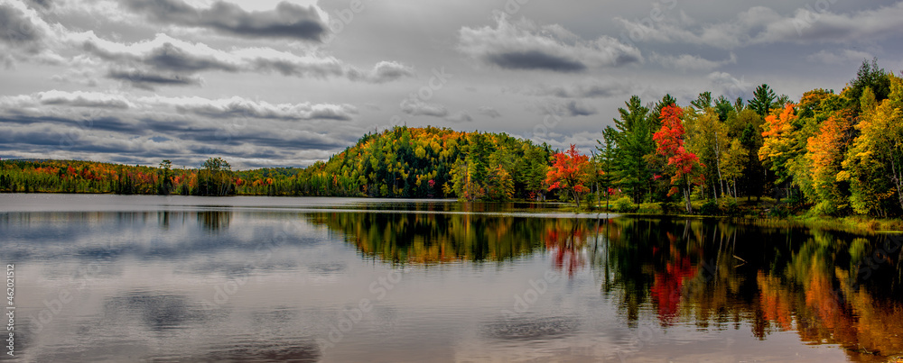 landscape in the fall by lakes and rivers