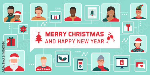 People connecting together online and celebrating Christmas