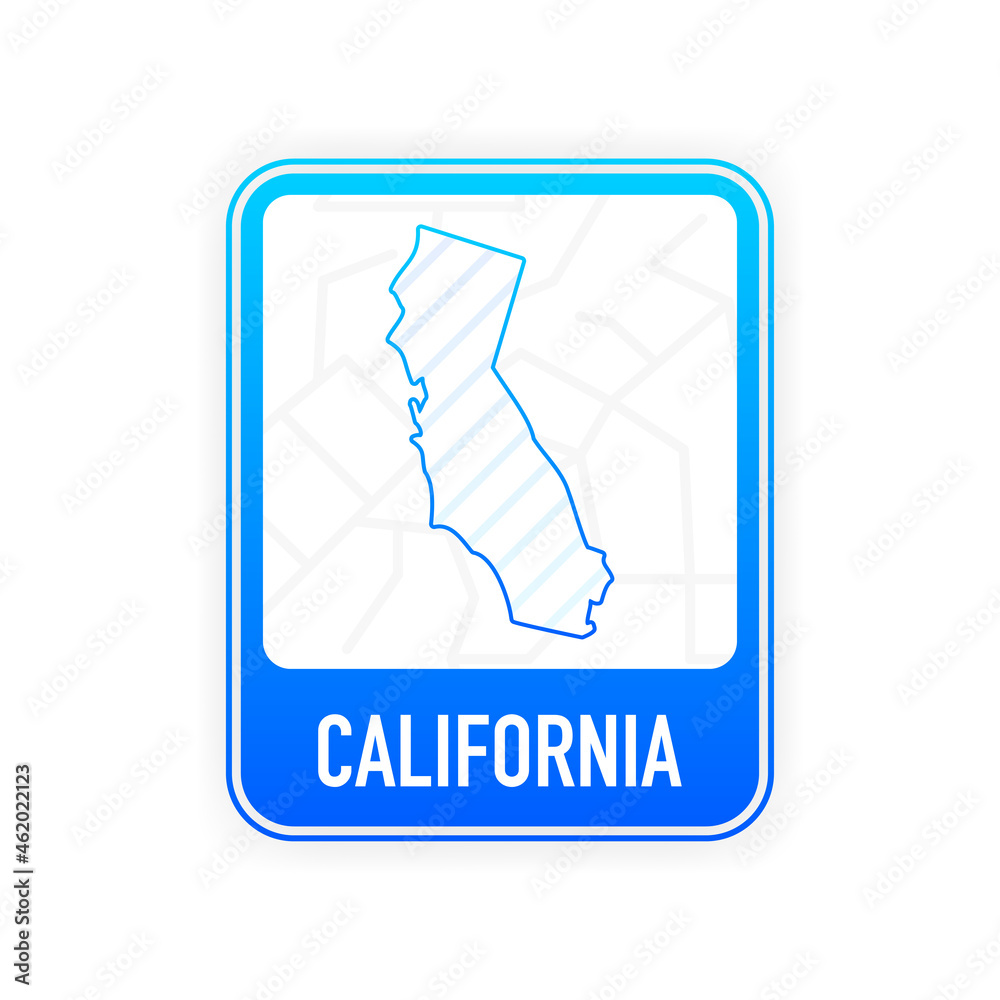 California - U.S. state. Contour line in white color on blue sign. Map of The United States of America. Vector illustration. California - U.S. state. Contour line in white color on blue sign. Map of The United States of America. Vector illustration.