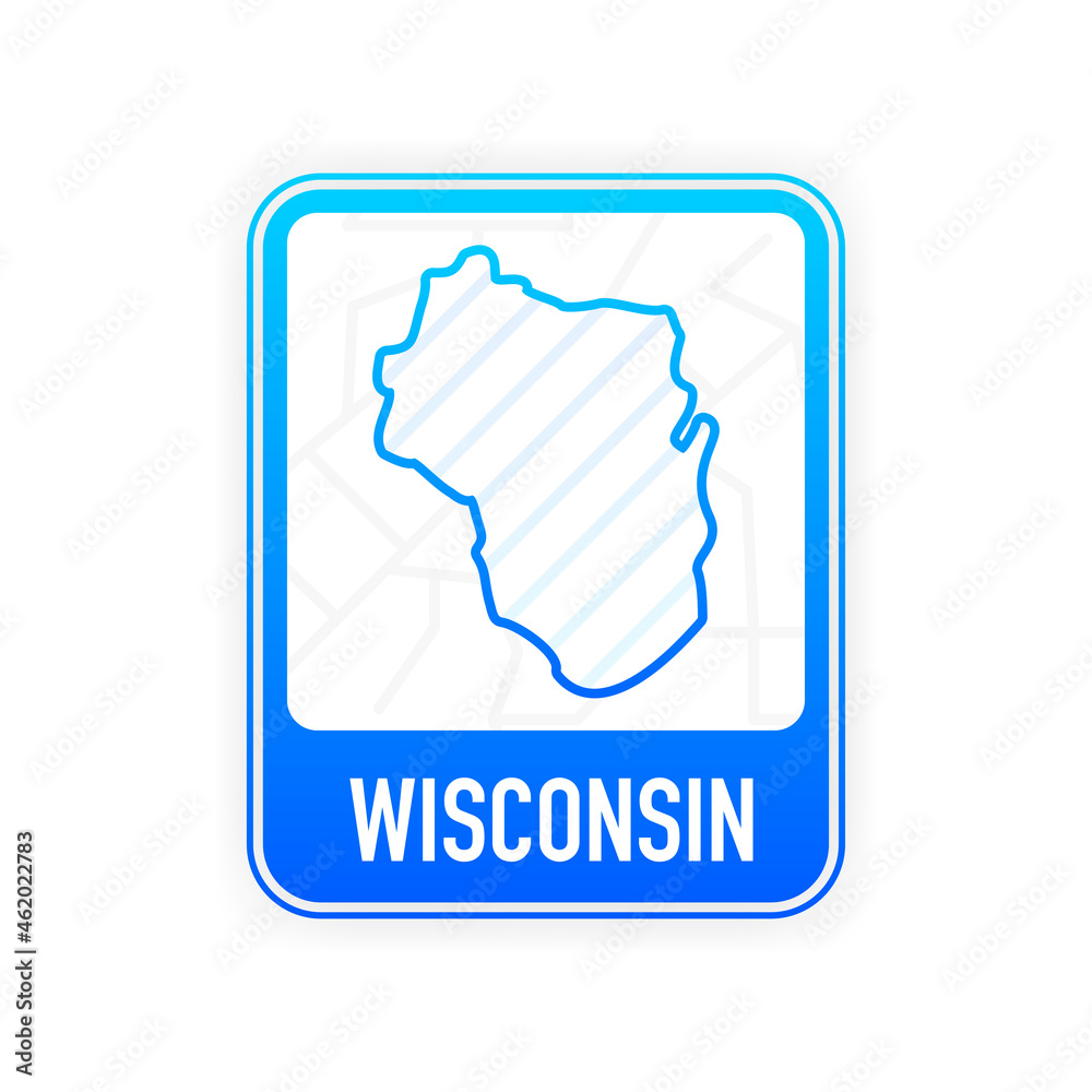 Wisconsin - U.S. state. Contour line in white color on blue sign. Map of The United States of America. Vector illustration. Wisconsin - U.S. state. Contour line in white color on blue sign. Map of The United States of America. Vector illustration.
