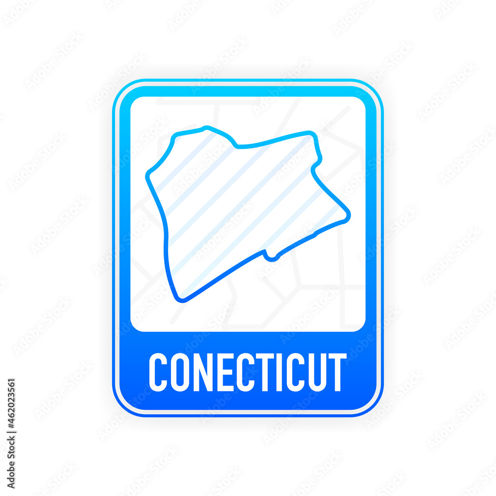 Conecticut - U.S. state. Contour line in white color on blue sign. Map of The United States of America. Vector illustration.