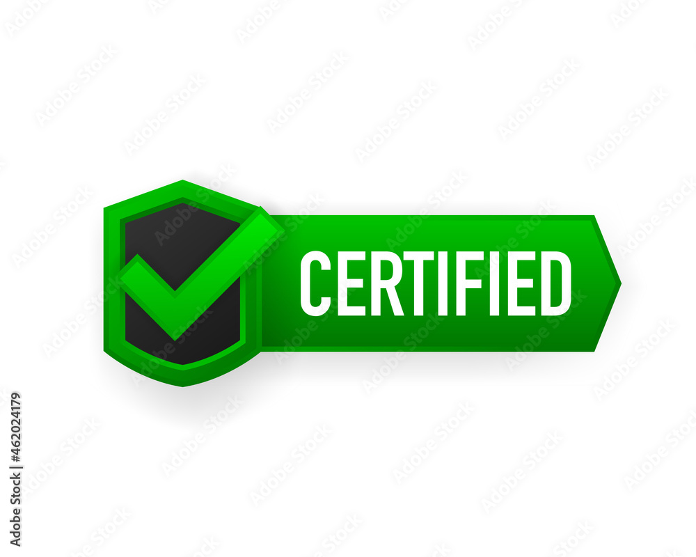 Certified banner vector isolated on white background. Flat badge or label of certification. Vector illustration. Certified banner vector isolated on white background. Flat badge or label of certification. Vector illustration.