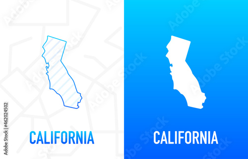 California - U.S. state. Contour line in white and blue color on two face background. Map of The United States of America. Vector illustration.