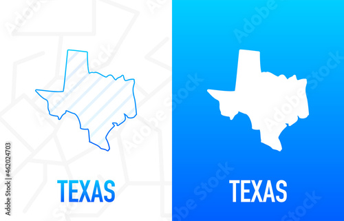 Texas - U.S. state. Contour line in white and blue color on two face background. Map of The United States of America. Vector illustration.